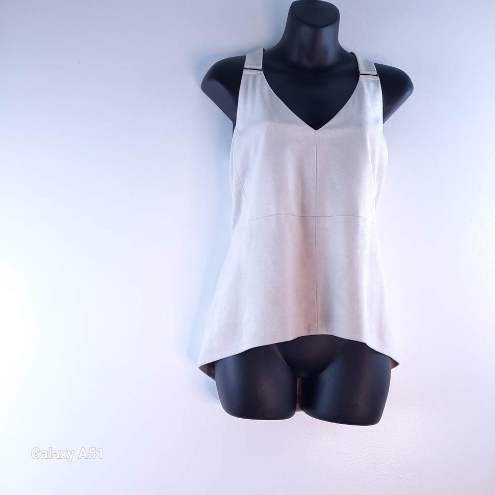 Suede Cream Color Sleeveless elegant summer  top - Picture 16 of 16